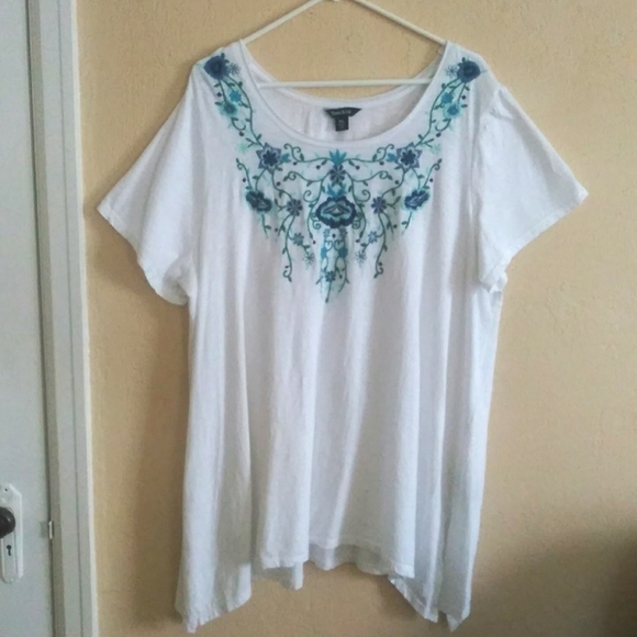Terre Bleue White Shirt Sleeve Peasant Shirt Size XXL Relaxed Fit - Picture 1 of 7